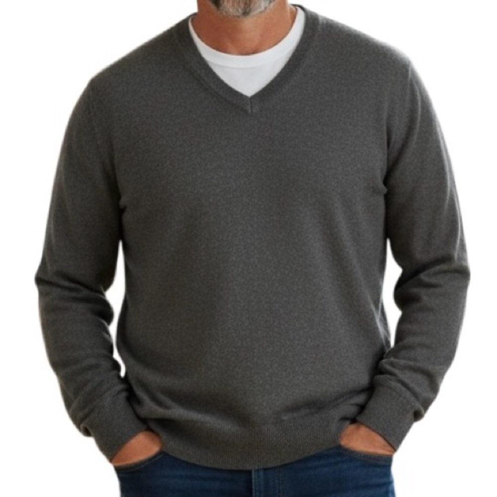 Madison Gray Pima Cotton V-neck Sweater Mens